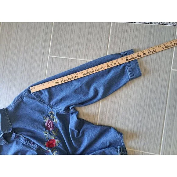 Vtg Bill Blass Womens 3X Embroidered Denim Shirt Button-Up Cotton Floral Boho - Picture 8 of 9